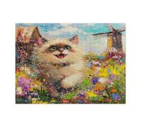 Spring Ragdoll Cat Puzzle per adulti 500 pezzi, puzzle in legno con gattini da giardino di campagna, divertente decorazione floreale per l'intrattenimento domestico