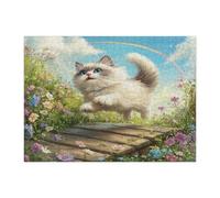 Spring Ragdoll Cat Puzzle per adulti 500 pezzi, puzzle in legno con gattini da giardino in campagna, divertenti decorazioni floreali per l'intrattenimento domestico