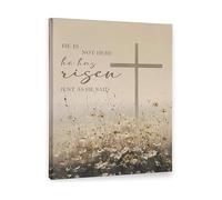 Spring Religious Decor He Has Risen Wildflower Cross Canvas Art Christian Easter Wall Art for Prayer Room(Unframed,08x12inch(20x30cm))