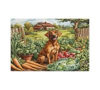 Spring Rhodesian Ridgeback Dog Gardening Puzzle per adulti 1000 pezzi, puzzle in legno rustico rustico, piantare decorazioni stampate per intrattenimento creativo