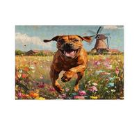 Spring Rhodesian Ridgeback - Puzzle per adulti, 300 pezzi, puzzle in legno con cuccioli da giardino in campagna, decorazioni divertenti con motivo floreale per animali domestici per l'intrattenimento
