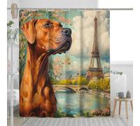 Spring Rhodesian Ridgebacks - Set di tende da doccia per cani, 183 x 213 cm, con ganci, stampa romantica con torri, decorazione per il bagno, tessuto decorativo in poliestere