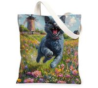 Spring Russian Blue Cat Tote Bag per lo shopping 33 x 38 cm, borsa della spesa riutilizzabile per le donne, divertente fiore animale domestico spiaggia pittura estetica regalo decorazione
