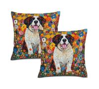 Spring Saint Bernard Dog Comfy Aesthetic Flower Plant Printing Fodere per Cuscini Set 2 Morbida Fodera per Cuscino Lavabili Federe per Sedia Decorazione Letti 45X45Cm