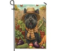 Spring Scottish Terrier Dog Gardening Puppy Farmhouse Country Pattern Bandiera Da Giardino Divertenti Bandiera Di Benvenuto Decorative Bandiere Da Cortile Per Decorazione Parete Patio 30X45Cm
