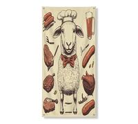 Spring Sheep BBQ Copertura per porta esterna, 91 x 182 cm, divertente barbecue animale chef stampato porta anteriore posteriore banner decorazione ingresso, strane decorazioni vintage per la casa e il