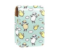 Spring Sheep & Birds Lip Gloss Holder Lipstick Case Portable Makeup Bag Travel Lipstick Organizer Case con Specchio Mini Rossetto Storage Box per le donne, Multicolore, 9.5x2x7 cm/3.7x0.8x2.7 in