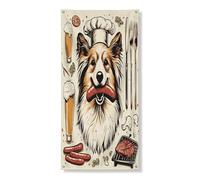 Spring Shetland Sheepdog Dog BBQ Copertura per porta esterna 91 x 182 cm, barbecue cucciolo chef stampato porta anteriore posteriore banner decorazione ingresso, strane decorazioni vintage per portico