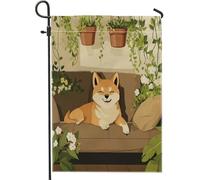 Spring Shiba Inu Dog Fun Potted Plant Puppy Pattern Bandiere Colore Vivido Bandiera Resistente Alle Intemperie Bandiera Da Giardino Per Festival Casa Cortile 30X45Cm