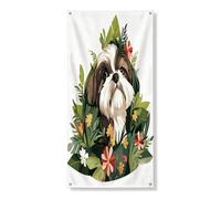 Spring Shih Tzu - Copertura per porta esterna per cani, 91,4 x 183,9 cm, divertente pianta fiore cucciolo porta d'ingresso, decorazione per animali domestici, decorazione per interni e veranda