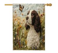 Spring Springer Spaniel Dog Front Yard Backyard House Bandiere in iuta 28x40 su entrambi i lati per esterni, novità fiori floreali per la casa, bandiera del portico della casa degli animali domestici