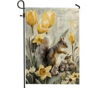 Spring Squirrel Yellow Flower Mother And Baby Squirrel Bandiera Da Giardino Durevole Bandiera Colore Vivido Bandiere Verticale Per Portico Balcone Interno 30X45Cm