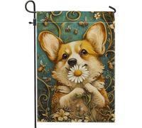 Spring Summer Corgi And Daisy Flower Teal Honey Bee Pattern Bandiera Da Giardino Durevole Flag Colore Vivido Bandiera Per Balcone Cortile Feste 30X45Cm