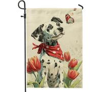 Spring Summer Dog Cream Dalmatian Flowers Butterfly Bandiere Verticale Durevole Flag Colore Vivido Bandiera Da Giardino Per Interno Decorazione Festival 30X45Cm