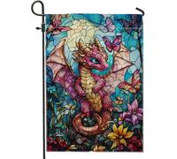 Spring Summer Dragonfly Peach Stained Glass Dragon Flag Durevole Bandiera Da Giardino Robuste Bandiera Per Esterno Giardino Casa 30X45Cm