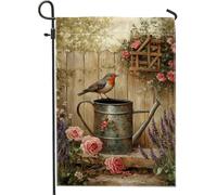 Spring Summer Flower Rustic Watering Can And Bird Bandiera Da Giardino Resistente Alle Intemperie Bandiere Verticale Colore Vivido Flag Per Interno Esterno Decorazione 30X45Cm