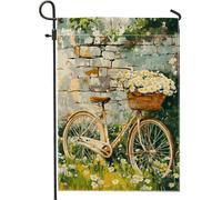 Spring Summer Flower White Daisy Bicycles Flag Colore Vivido Bandiera Da Giardino Resistente Alle Intemperie Bandiere Verticale Per Interno Prato Feste 30X45Cm