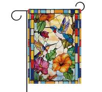Spring Summer Hummingbird Flower Colorful Stained Glass Window Flower Bandiere Verticale Robuste Flag Colore Vivido Bandiere Per Portico Prato Feste 30X45Cm