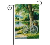 Spring Summer Landscape Bike Bicycle With Flowers Tree Lake Mountain Bandiere Verticale Resistente Alle Intemperie Bandiere Durevole Bandiera Per Balcone Decorazione Cortile 30X45Cm
