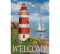 Spring Summer Lighthouse Coastal Seagull Birds Bandiera Da Giardino Durevole Flag Robuste Bandiera Per Interno Portico Festival 30X45Cm