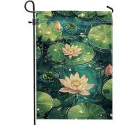 Spring Summer Pond Life Peach Water Lilies And Frogs Bandiere Durevole Flag Resistente Alle Intemperie Bandiera Per Interno Feste Esterno 30X45Cm