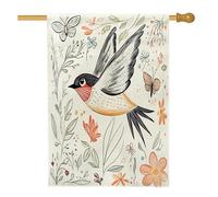 Spring Swallows - Bandiere per la casa degli uccelli, 71 x 101 cm, double face, bandiere per la casa in iuta standard con foglie floreali in stile cartone animato, bandiere da cortile con animali