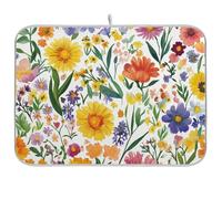 Spring - Tappetino scolapiatti assorbente con motivo floreale colorato, in microfibra, grande, 45,7 x 61 cm
