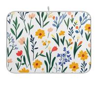 Spring - Tappetino scolapiatti con motivo floreale colorato, colore: bianco, 2, assorbente, tappetino per asciugare rapidamente sotto lo scolapiatti, accessori da cucina per piano di lavoro, grande