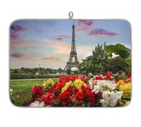 Spring Torre Eiffel Tappetino scolapiatti in microfibra Parigi Torre Eiffel assorbente scolapiatti stuoie per cucina cucchiaio piatto di vetro 40,6 x 45,7 cm