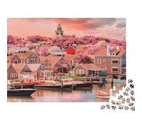 Spring Town Puzzles 1000 Pezzi Riciclabile Cherry Blossoms Puzzle per Anziani Educativo Gioco Decompressione Ideal per Holiday Blessings Gift 38x26cm/1000pcs
