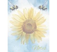 Spring Watercolour Sunflower & Bees Notebook | 100 Wide Ruled Pages | 7.5 x 9.25 | Ideal for School, College & Work | Perfect Gift Idea