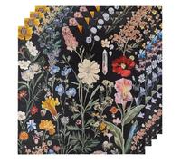 Spring Wildflowers - Set di 4 tovaglioli di stoffa neri, 50 x 50 cm, morbidi e confortevoli, riutilizzabili, per feste e matrimoni