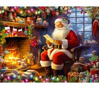 Springbok Il puzzle da 1000 pezzi è un'immagine classica di Claudia McKinney di Babbo Natale che esamina la sua lista dei desideri di Natale