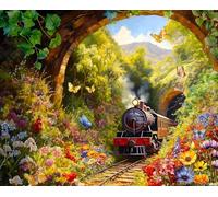 Springbok 's Tunnel Pass, puzzle da 1000 pezzi per adulti dell'artista Catorina Crehan, con treno a vapore che emerge da un tunnel, prodotto negli Stati Uniti