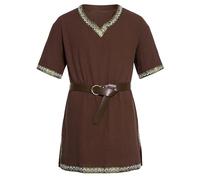 Springcmy Costume medievale da uomo rinascimentale templare, tunica da cavaliere vichingo, pirata, vintage, guerriero, Halloween, cosplay, feste, top (marrone scuro, M)