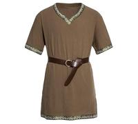 Springcmy Costume medievale da uomo rinascimentale templare, tunica da cavaliere vichingo, pirata, vintage, guerriero, Halloween, cosplay, feste, top (caffè, XL)