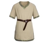 Springcmy Costume medievale da uomo rinascimentale templare, tunica vichinga cavaliere pirata, vintage, guerriero, Halloween, cosplay, feste, top (kaki, XXL)