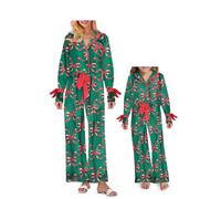 Springcmy Mommy and Me - Set di pigiama natalizio abbinato, 2 pezzi, in seta, per madre e figlia, abbigliamento da notte, Stile C Verde, L