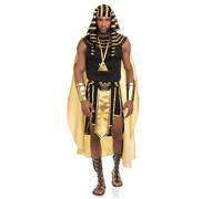 Springcmy Set di 6 costumi egiziani per Halloween, da uomo, da faraone potente, abito da re d'Egitto, per cosplay (nero, S)