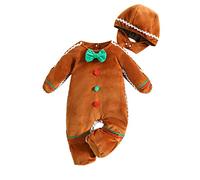 Springcmy Tutina da bambino con papillon e cappuccio, per autunno e inverno, il mio primo vestito natalizio con cappello, A-marrone, 3-6 Months
