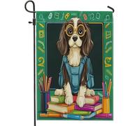 Springer Spaniel Cane Matite Libri Cortile Cortile Giardino Bandiere Verticali Giardino 30x45 Double Face per Esterno, Ritorno a Scuola Cucciolo Casa Stampa Bandiera, Fun Class Home Outdoor Pattern
