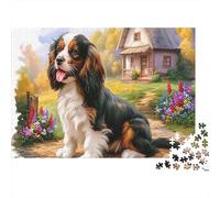 Springer Spaniel Paper Spaniel with Pink Bow in Garden Jigsaw Puzzle for Kids 12+ Fun 38x26cm/1000pcs