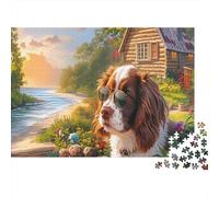 Springer Spaniel Paperboard Spaniel in Forest with Flowers Classic Jigsaw Puzzle Family Friendly Relaxing Activity 38x26cm/1000pcs