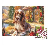 Springer Spaniel Puzzle in carta premium Spaniel con scatola regalo nel cortile puzzle fai-da-te educativo antistress 38x26cm/1000 pezzi