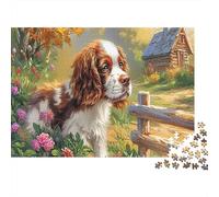 Springer Spaniel Puzzle in carta spessa Spaniel sulla recinzione vicino al ruscello confezione puzzle per anziani regalo di Natale segreto per allenamento cerebrale 52x38cm/1000 pezzi