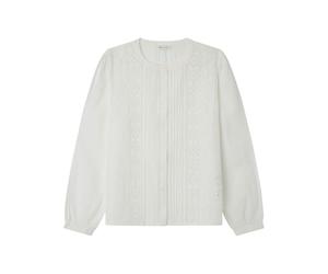 Springfield Blusa Bordada con Encaje Insertado Y Fruncido En El Hombro Camicetta Donna (Pacco da 1)