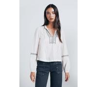 SPRINGFIELD Embroidered with Sequins At Neckline Long Sleeve Blouse Camicetta a Maniche Lunghe, Marrone, 44 Donna