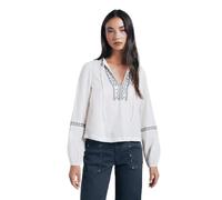 SPRINGFIELD Embroidered with Sequins At Neckline Long Sleeve Blouse Camicetta a Maniche Lunghe, Marrone, 46 Donna