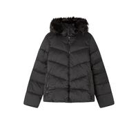 Springfield Short Sorona Puffed Jacket Pockets, Front Zipper, Hood with Fur at Edge And Inside Waist Garthering Giacca Bolojada, Nero/Bianco, S Donna