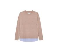 SPRINGFILED Polka-DOT Two-Material Jumper Polo a Maniche Lunghe, Beige/Cammello, M Donna